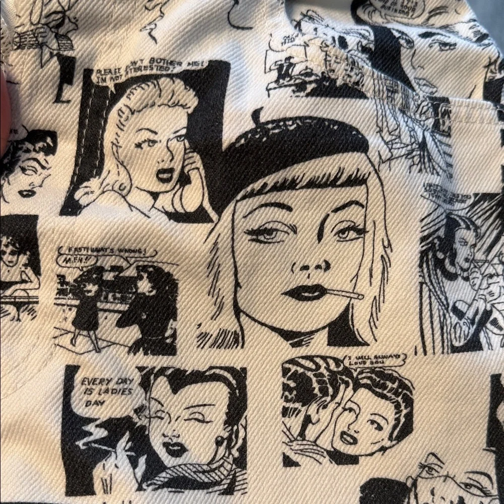 Reformation Newsprint Graphic Pants Black White Comic Print Jeans Size 29 Y2K - Picture 10 of 12